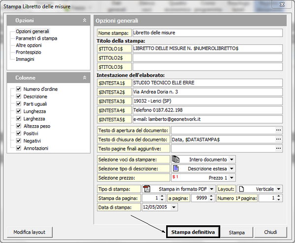 Pulsante Stampa definitiva