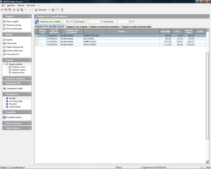 Registro I.V.A. parcelle emesse