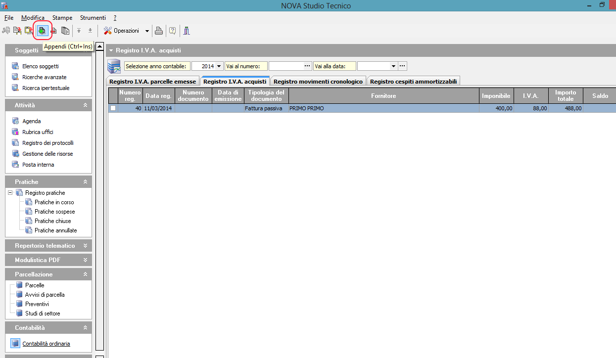 Inserimento di una fattura passiva