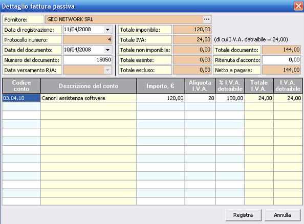 Compilazione di una fattura passiva in contabilità ordinaria