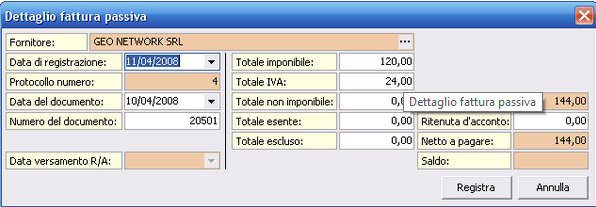 Compilazione di una fattura passiva in prima nota