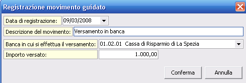 Inserimento di un movimento guidato nel registro cronologico