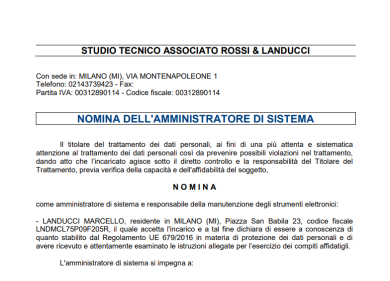 Nomina dell'amministratore di sistema