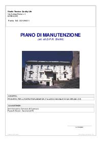 Piano di manutenzione art. 38 D.P.R. 207/2010 - introduzione al piano e anagrafica dell'opera